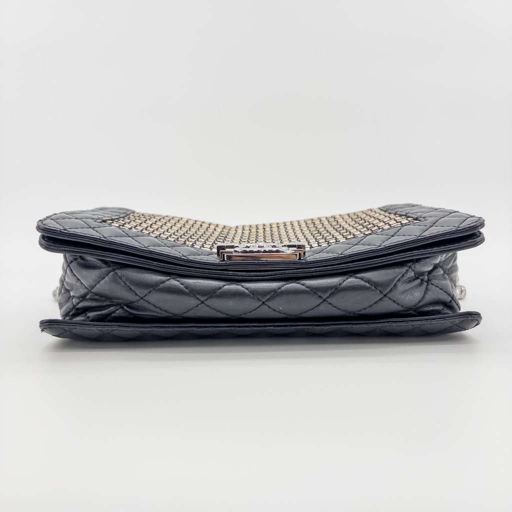 Chanel Boy Chanel Raffia and Lambskin Flap Bag Medium Black Silver Hardware MultiColor Rattan Good - Box View