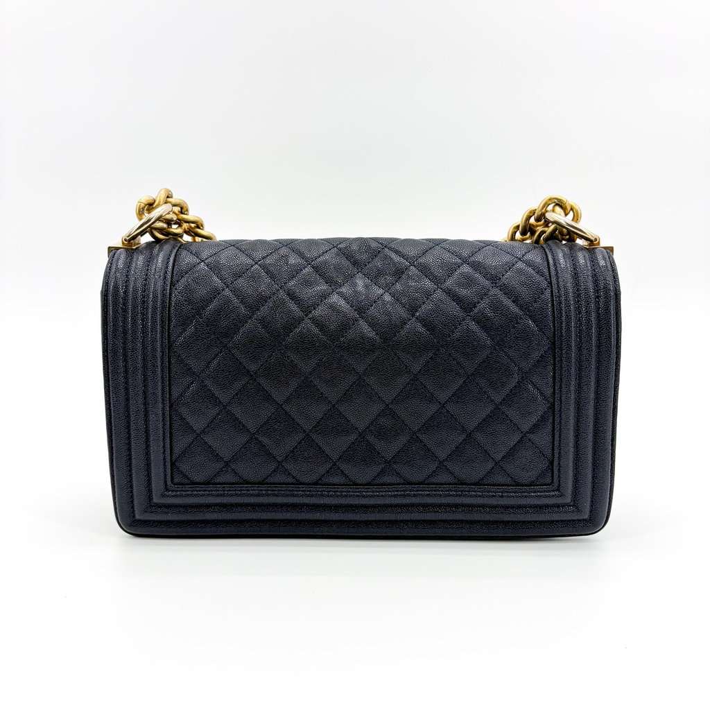 Chanel Boy Chanel Flap Bag Medium Navy Caviar Vintage Gold Hardware Navy Leather Good - Inside View