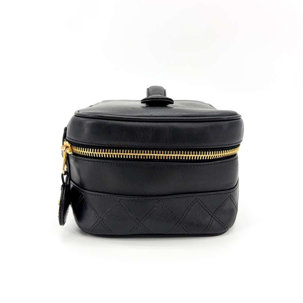 Chanel Vintage Lambskin Vanity Case Black with Gold Hardware MultiColor Leather Good - Back View