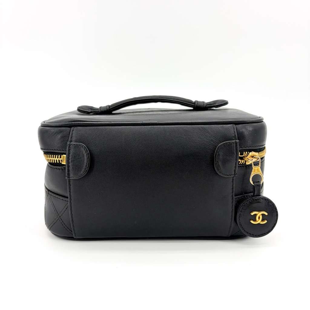Chanel Vintage Lambskin Vanity Case Black with Gold Hardware MultiColor Leather Good - Model View
