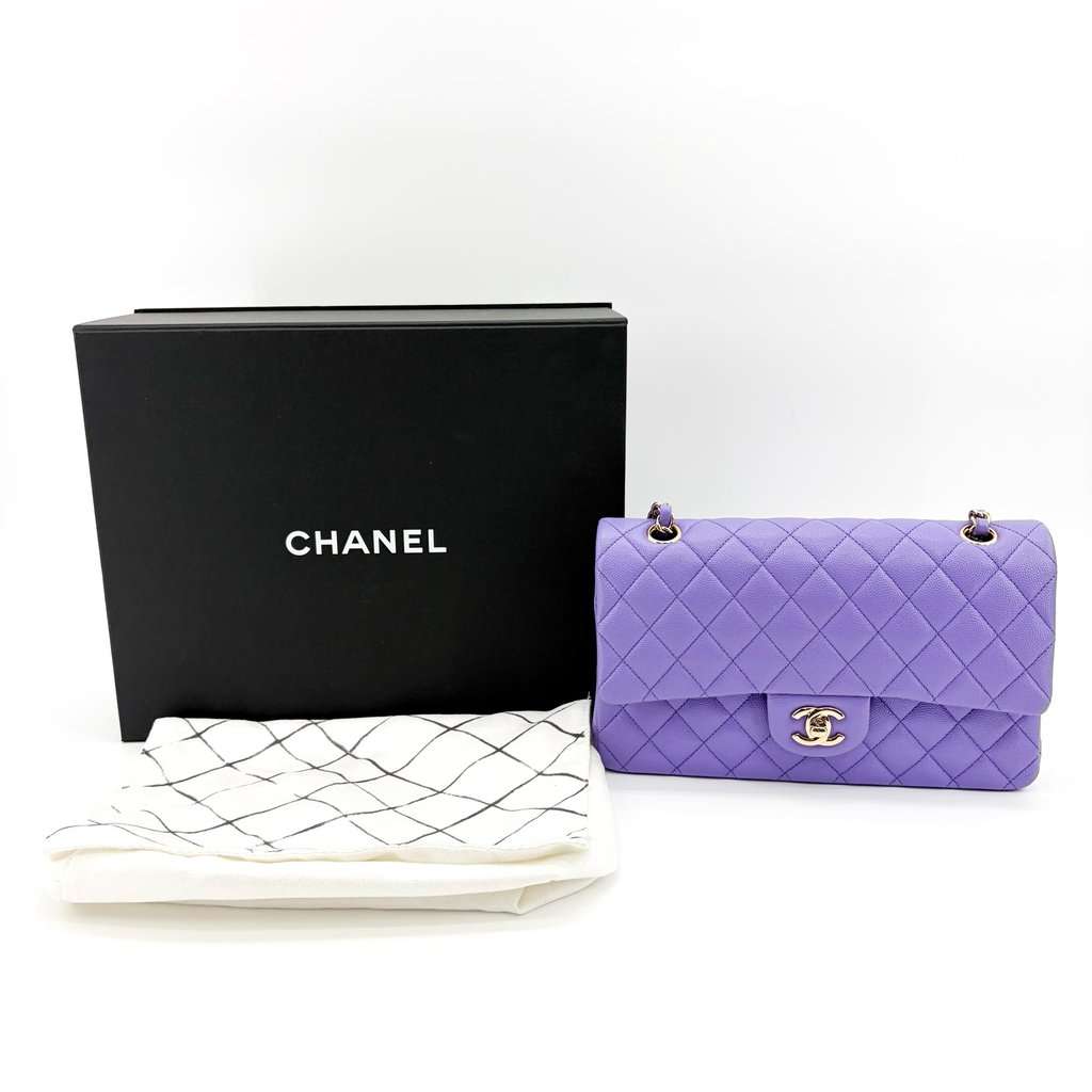 Chanel Classic Flap Bag Medium Grained Calfskin Lavender Purple Gold Hardware Gold Leather Very good - Back View