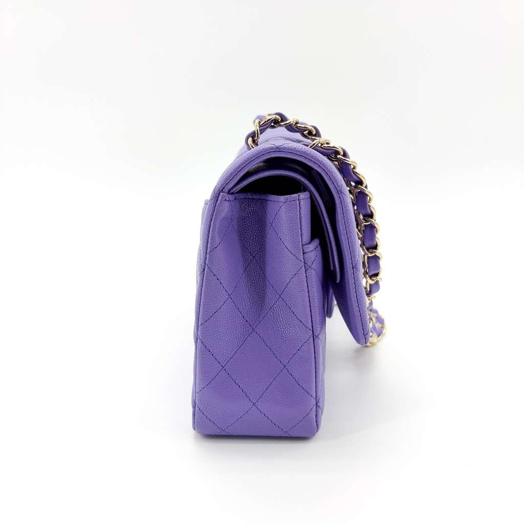 Chanel Classic Flap Bag Medium Grained Calfskin Lavender Purple Gold Hardware Gold Leather Very good - Box View