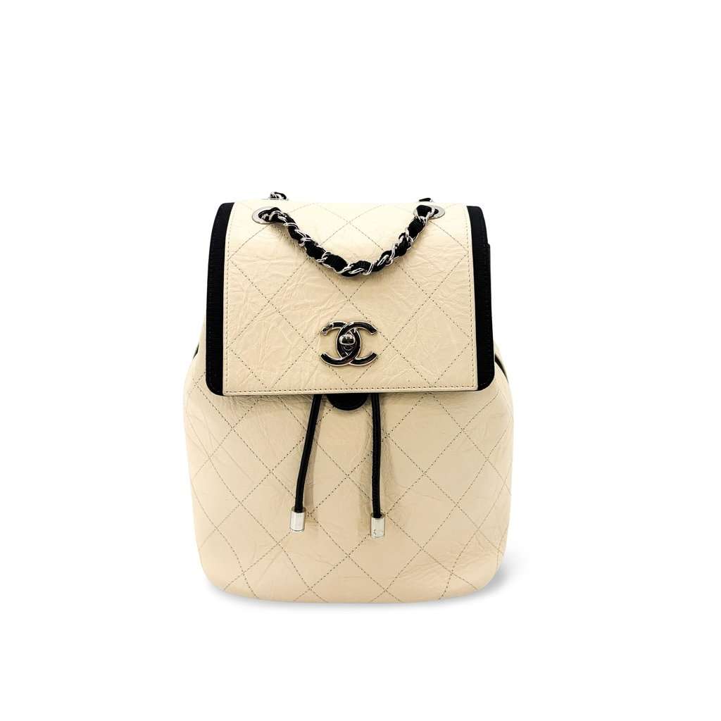 Chanel Urban Spirit Backpack Small Ivory Silver Black Leather Very good - Front View