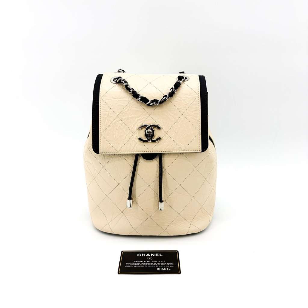 Chanel Urban Spirit Backpack Small Ivory Silver Black Leather Very good - Back View