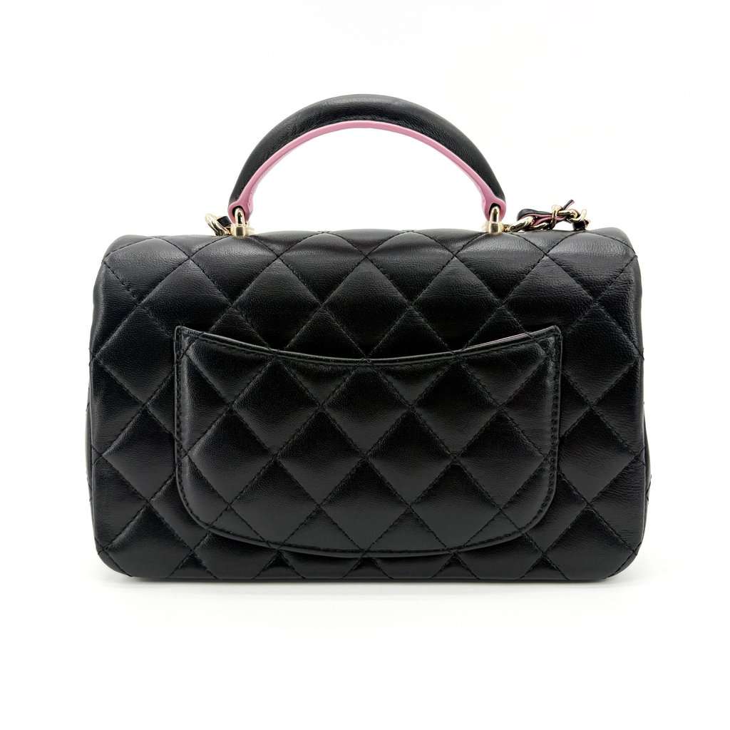 Chanel Lambskin Handle Mini Flap Bag Black and Pink Gold Hardware Black Leather Very good - Inside View