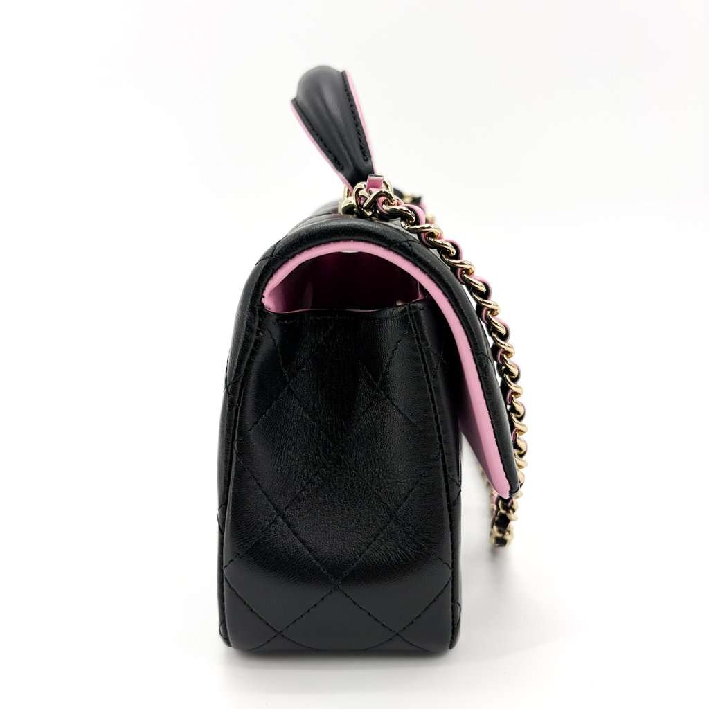 Chanel Lambskin Handle Mini Flap Bag Black and Pink Gold Hardware Black Leather Very good - Box View