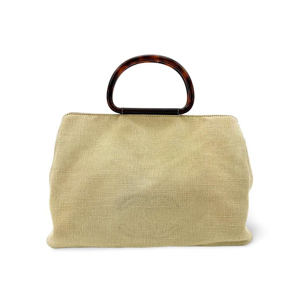Chanel Celine Vintage Canvas Tortoise Handle Tote Bag Beige Beige Canvas Good - Front View