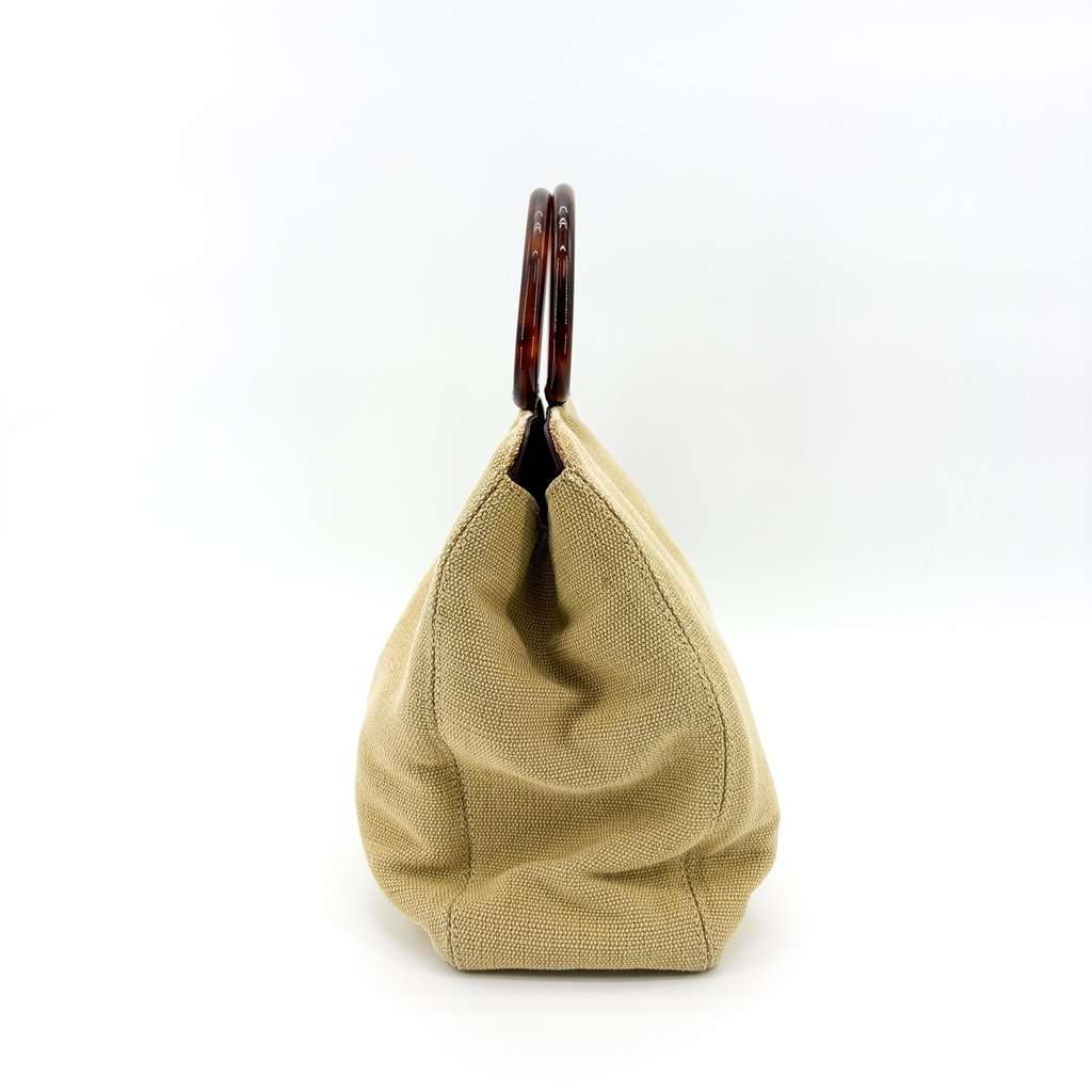 Chanel Celine Vintage Canvas Tortoise Handle Tote Bag Beige Beige Canvas Good - Inside View