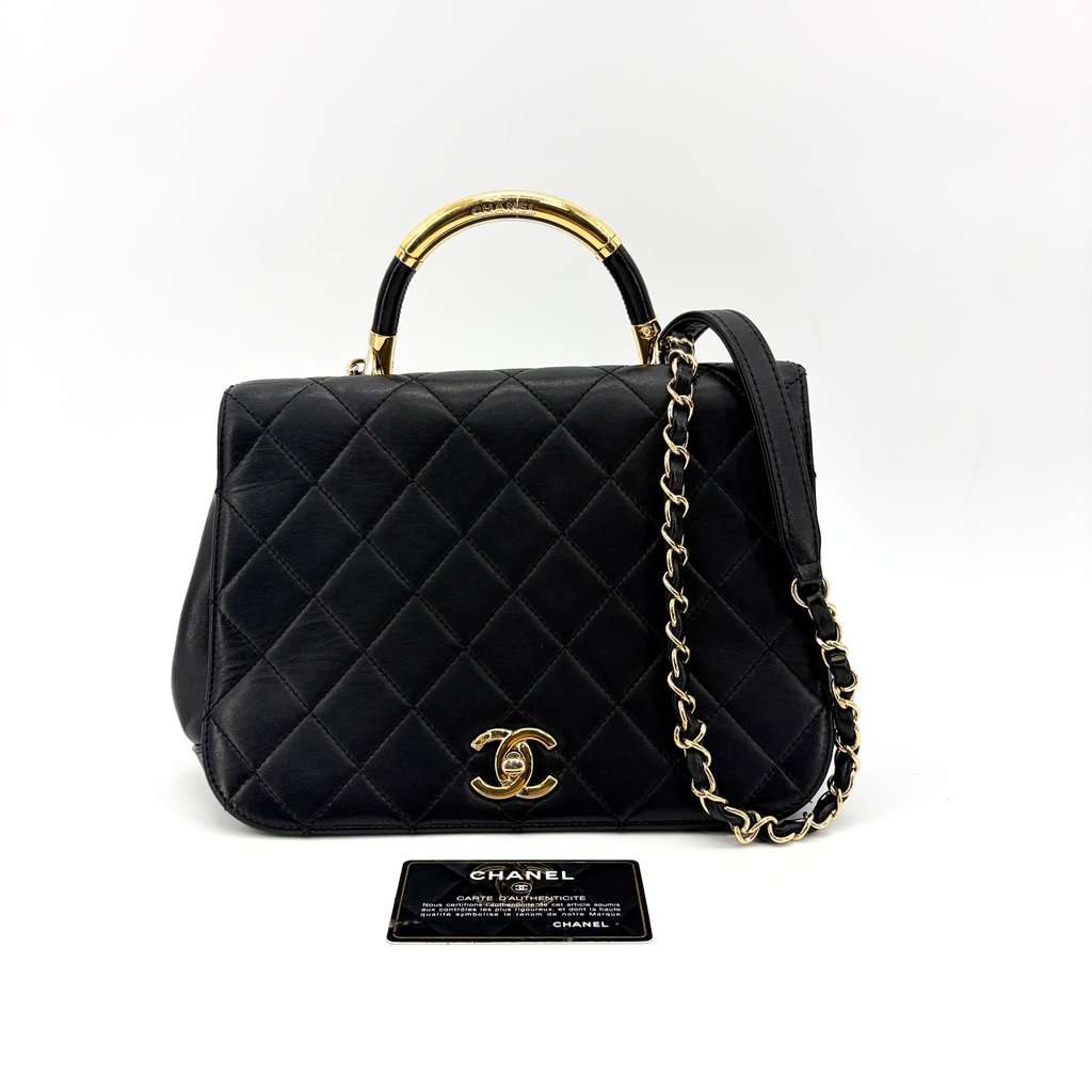 Chanel Small Trendy CC Top Handle Bag Black Gold Hardware Black Leather Good - Back View