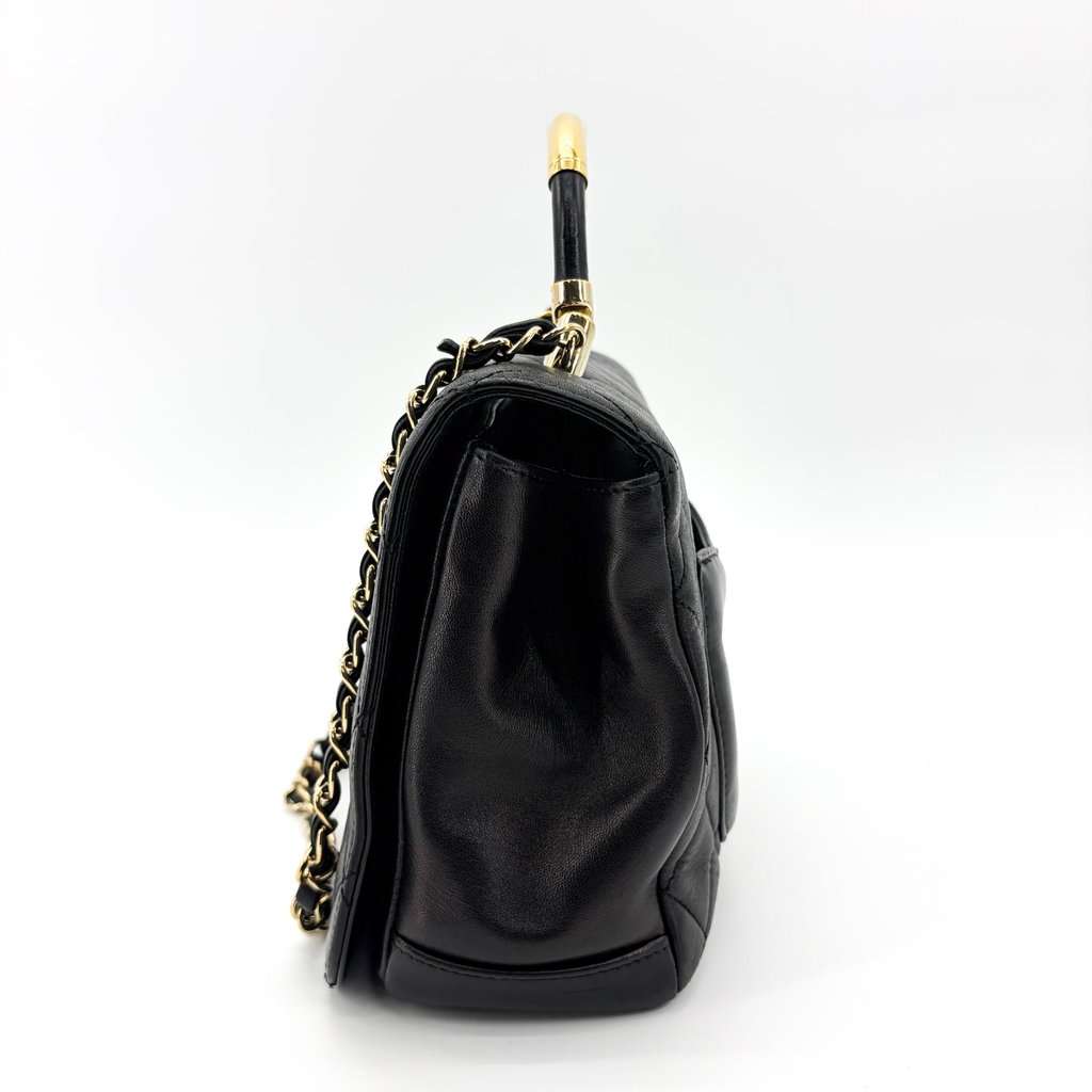 Chanel Small Trendy CC Top Handle Bag Black Gold Hardware Black Leather Good - Model View