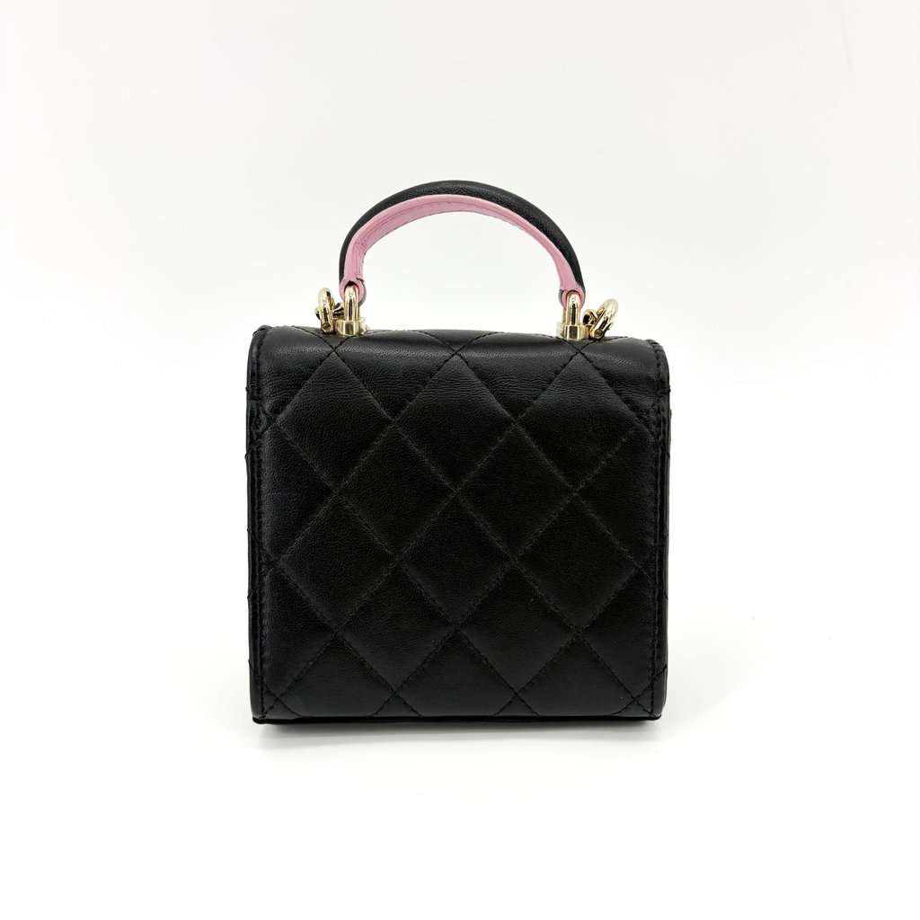 Chanel Lambskin Mini Top Handle Flap Bag Black Champagne Gold Black Leather Very good - Inside View