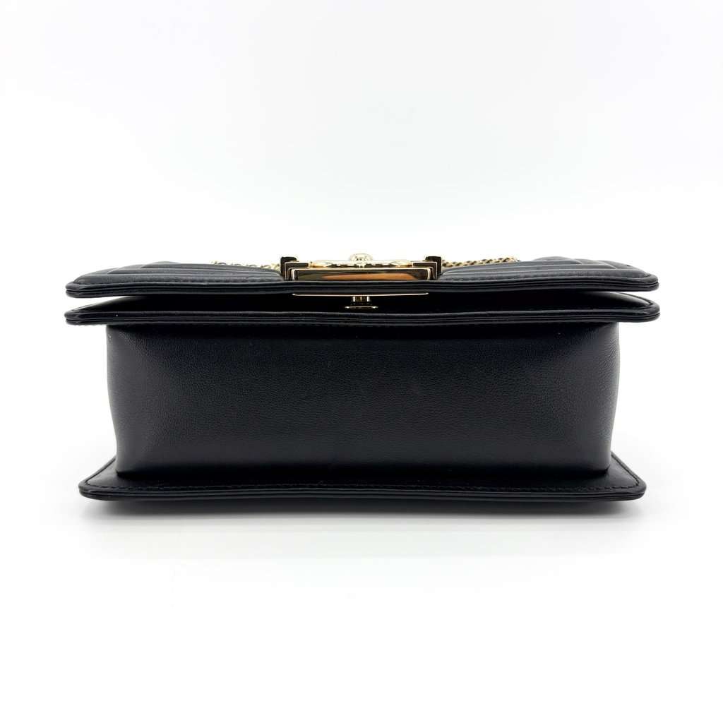 Chanel Boy Chanel Flap Bag Chain Emblem Small Black Gold Hardware Black Leather Very good - Box View