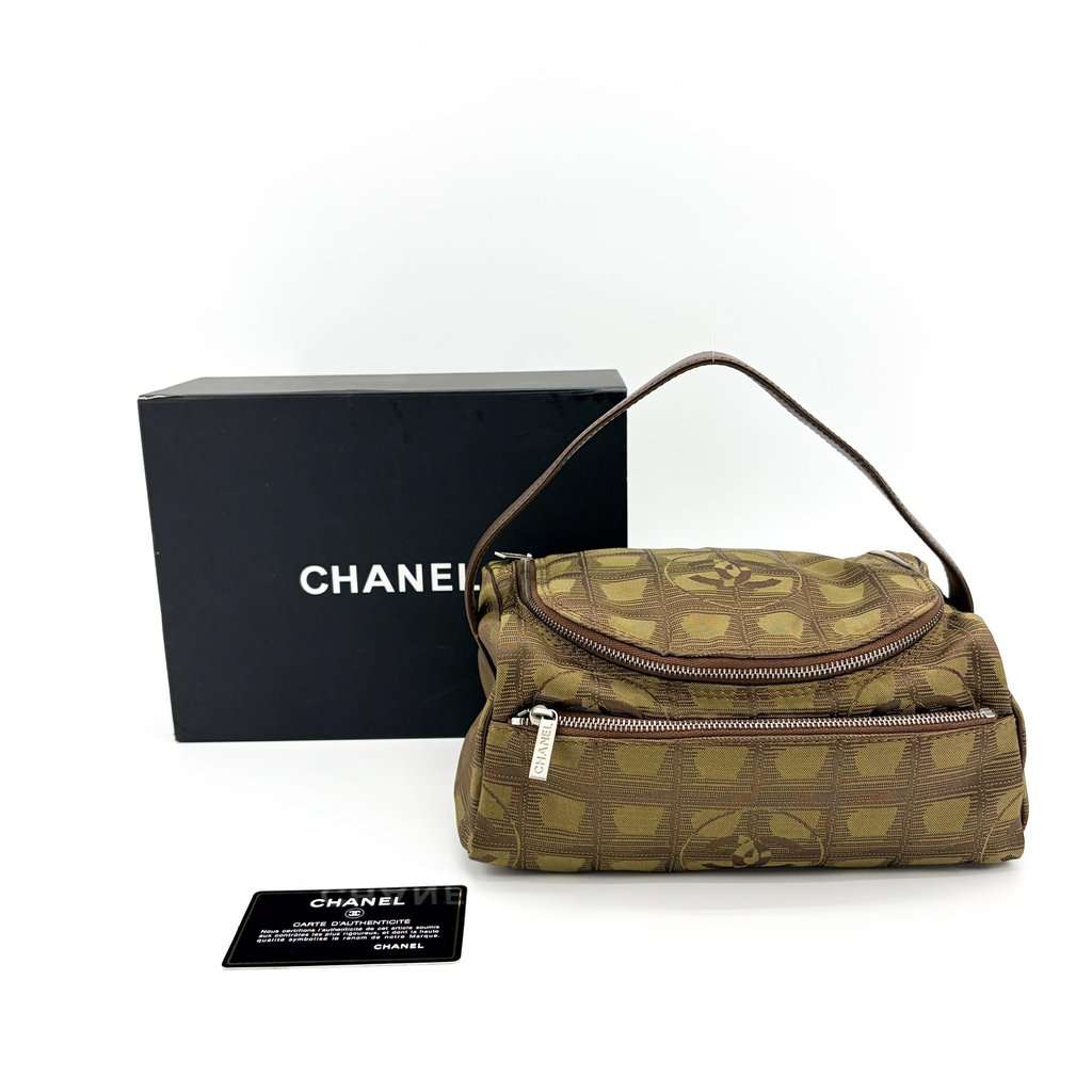 Chanel New Travel Line Vanity Bag Khaki Brown Jacquard Very good - Back View