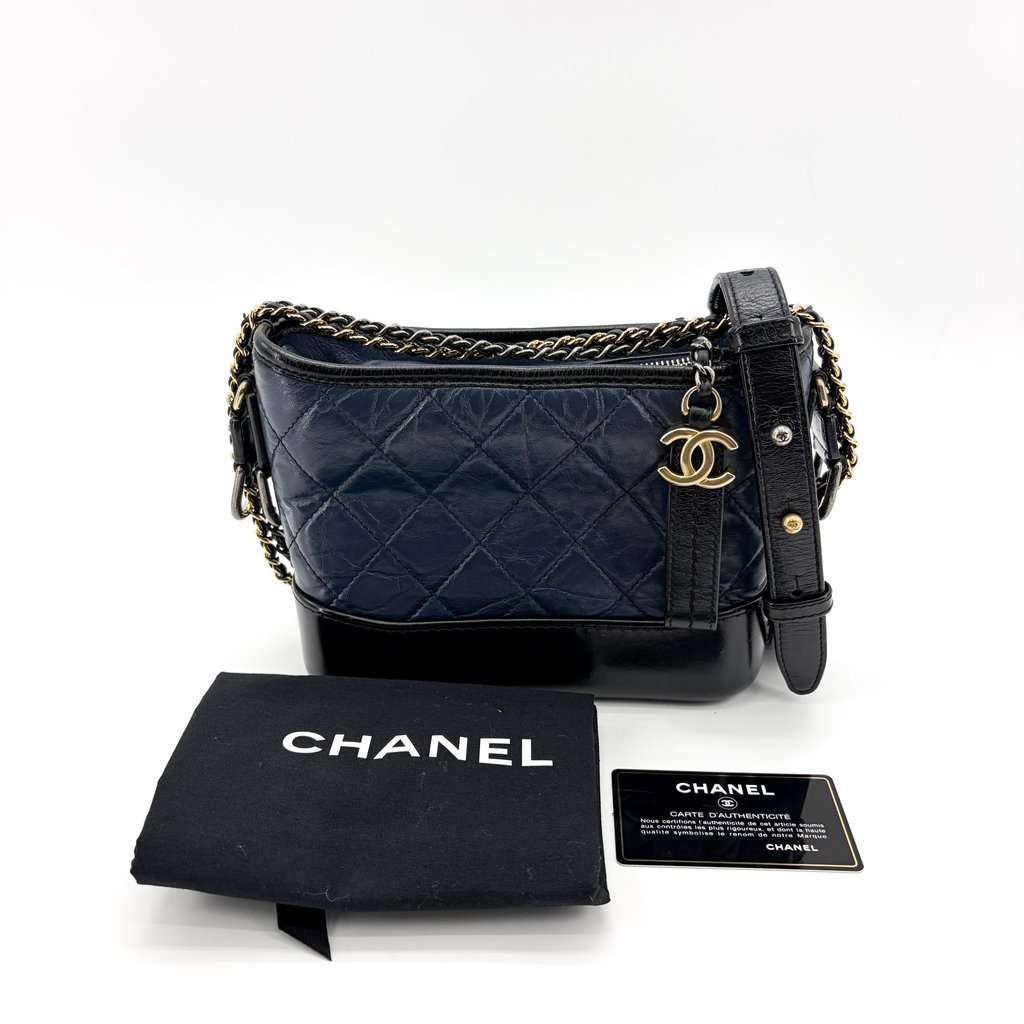 Chanel Gabriel Small Hobo Bag Navy Black Black Leather Very good - Back View