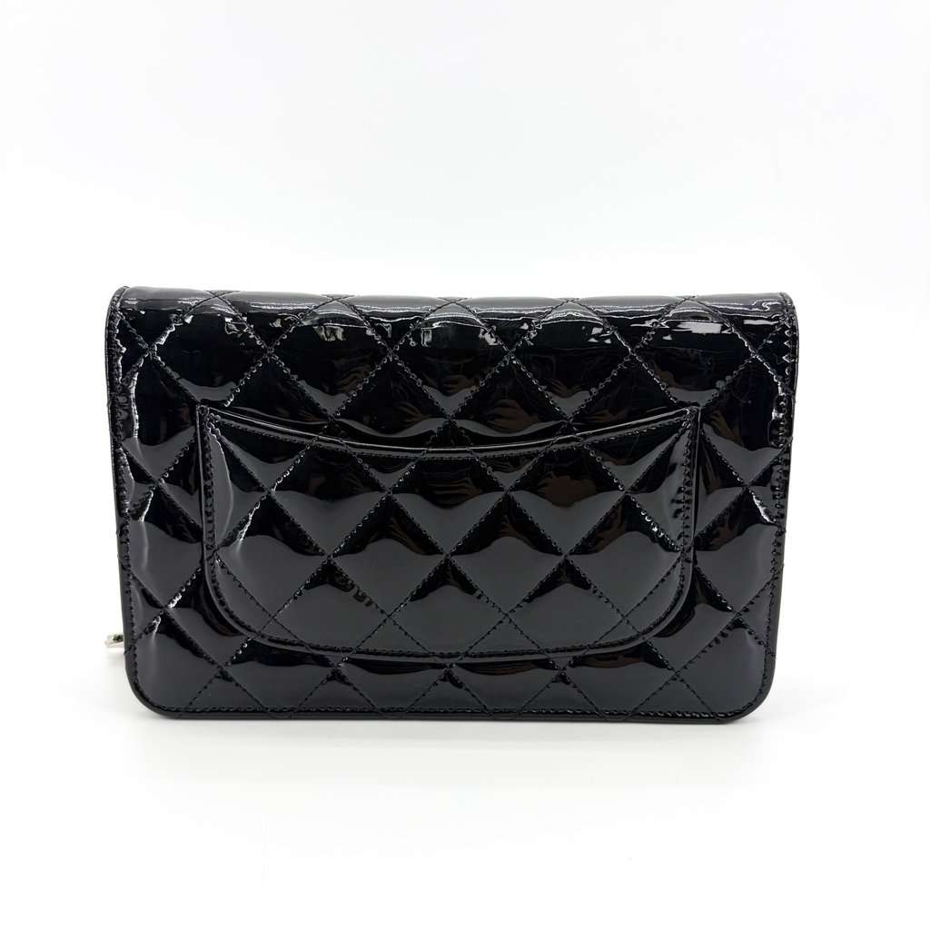 Chanel Quilted Patent Wallet on Chain So Black Black Leather Very good - Inside View