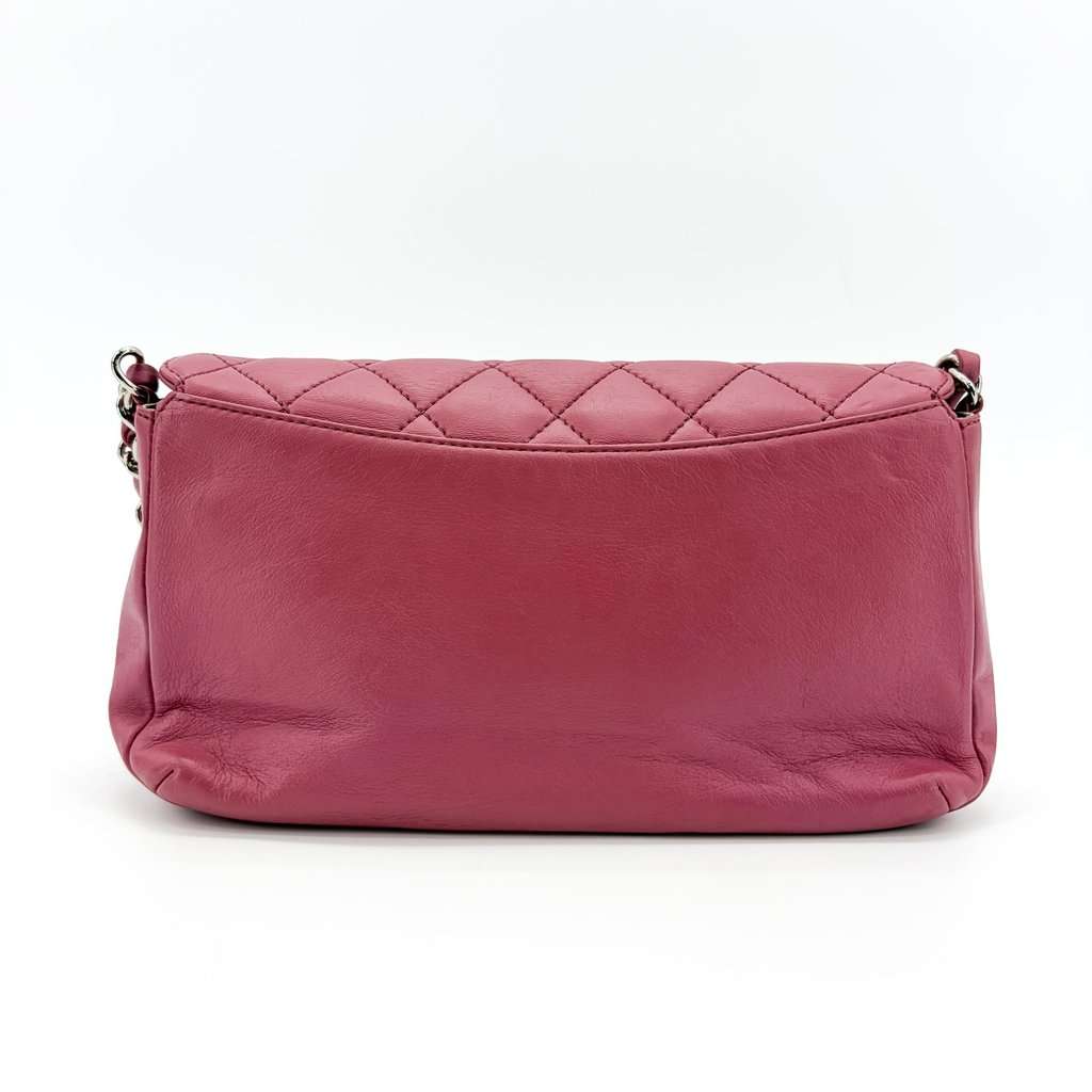 Chanel Quilted Lambskin Curved Flap Bag Pink Silver Hardware Pink Leather Good - Back View