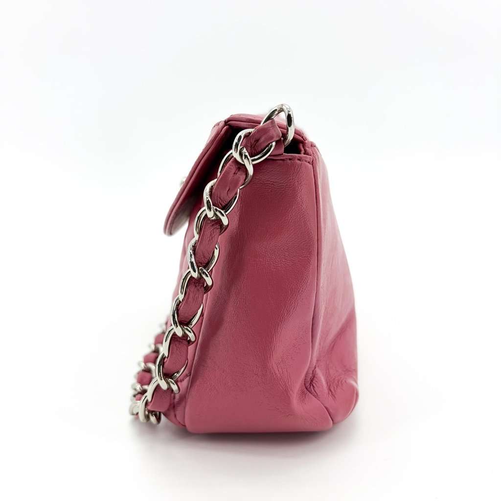 Chanel Quilted Lambskin Curved Flap Bag Pink Silver Hardware Pink Leather Good - Inside View
