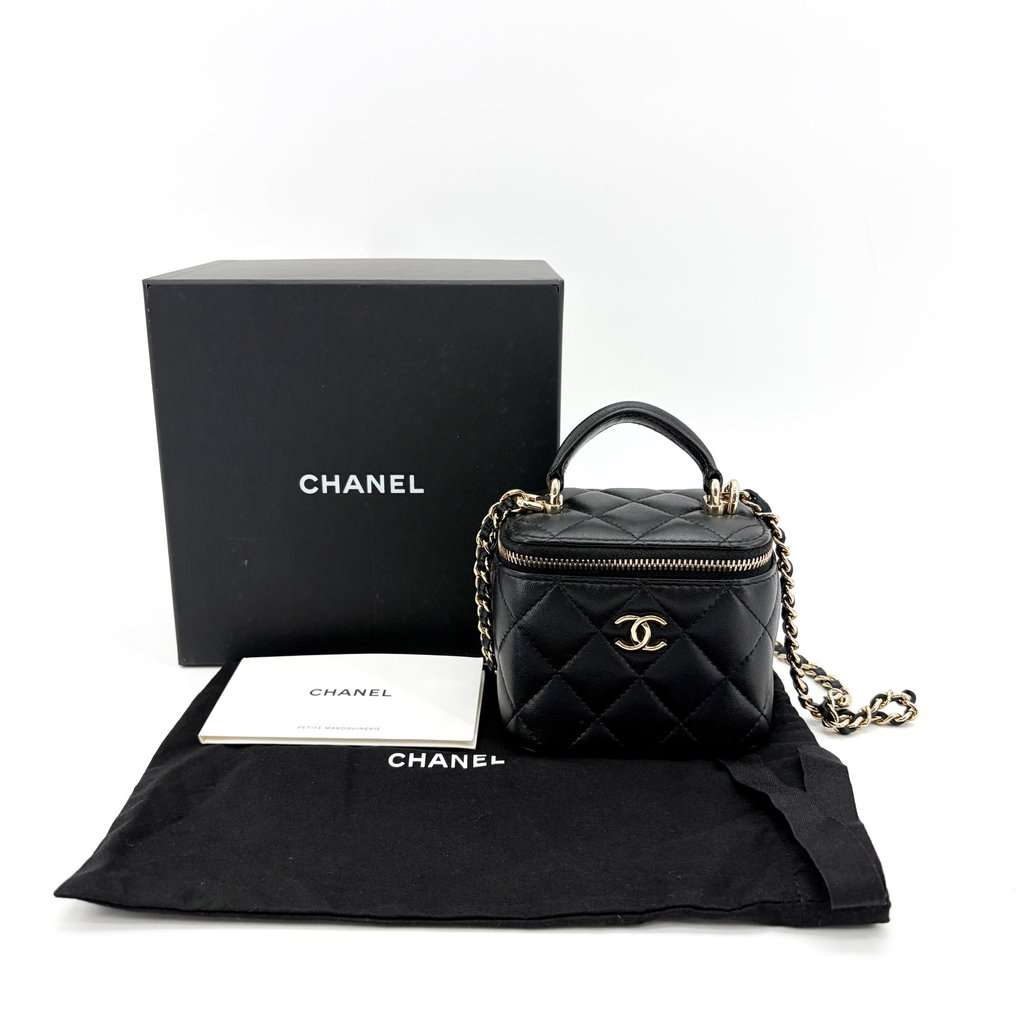 Chanel Mini Vanity Case with Handle Lambskin Gold Hardware Black Black Leather Very good - Back View