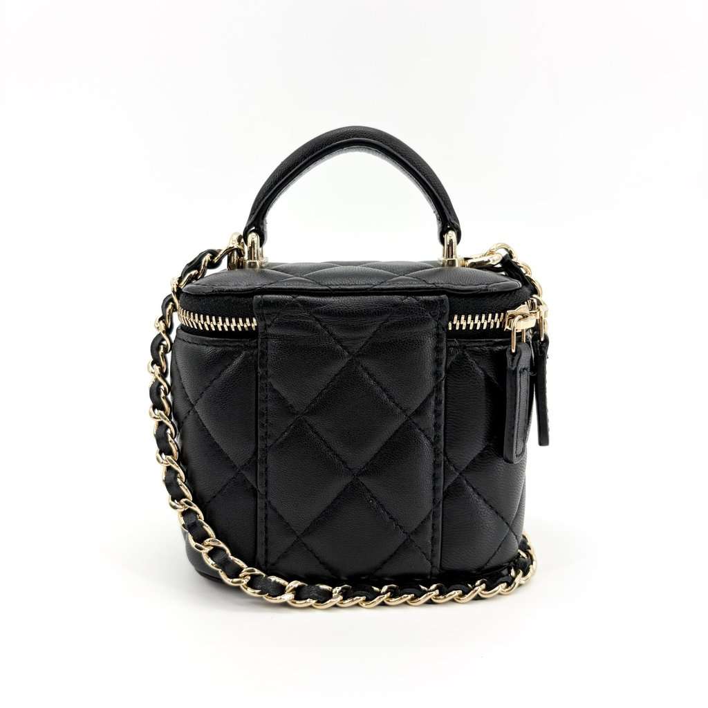 Chanel Mini Vanity Case with Handle Lambskin Gold Hardware Black Black Leather Very good - Inside View