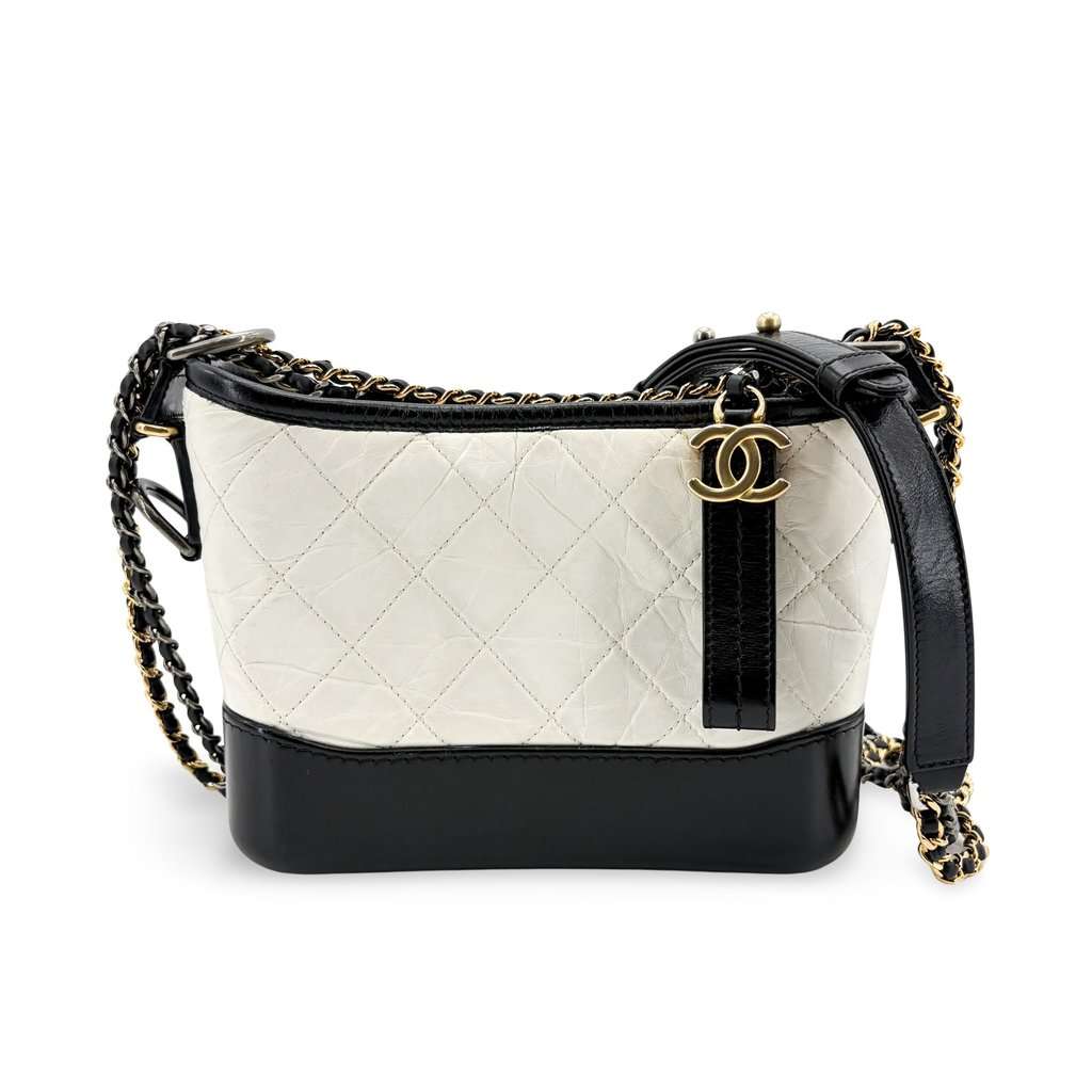 Chanel Small Gabriel Hobo Bag Black & White Black Leather Very good - Front View