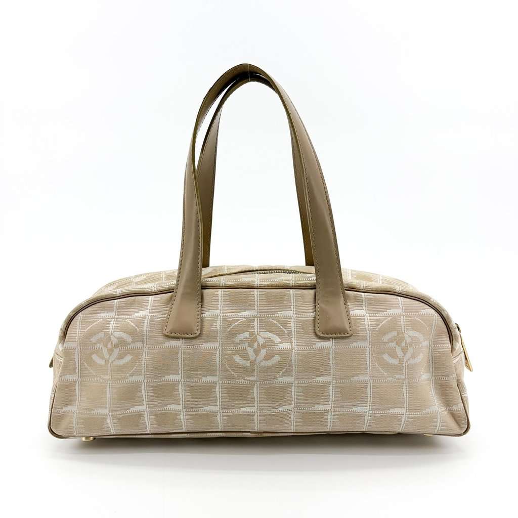 Chanel New Travel Line Bowler Bag Beige Beige Jacquard Fair - Back View