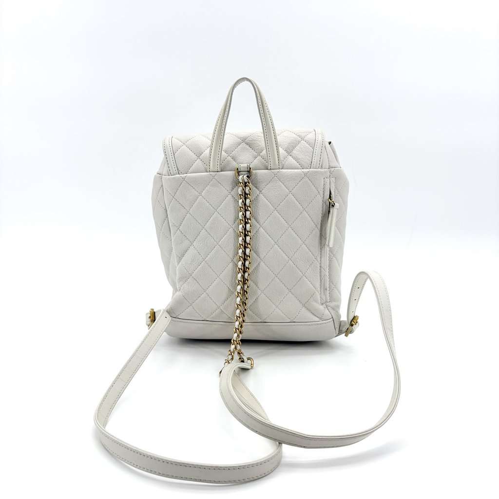 Chanel Urban Spirit Backpack Medium White Gold Hardware White Leather Good - Back View