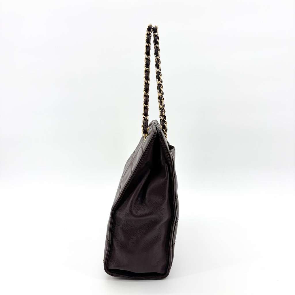Chanel Chocolate Bar Chain Shoulder Bag Dark Brown Gold Hardware Brown Leather Good - Inside View
