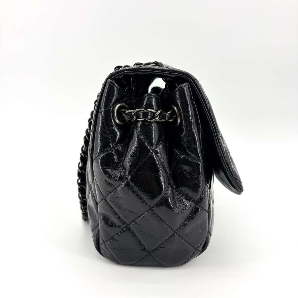 Chanel Crumpled Calfskin So Black Classic Medium Flap Bag Black Leather Very good - Box View