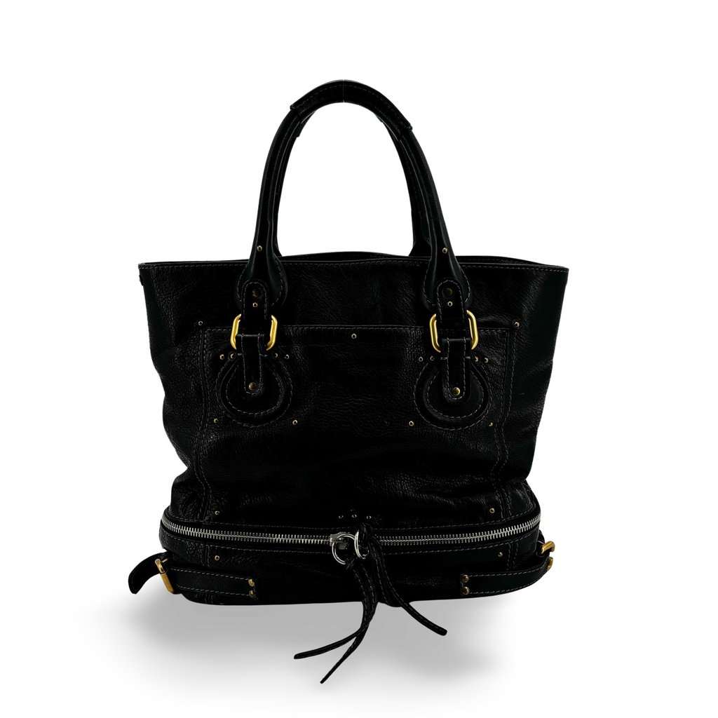 Chloé Bay Tote Bag Black Black Leather Good - Front View