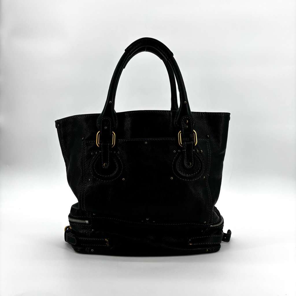 Chloé Bay Tote Bag Black Black Leather Good - Back View