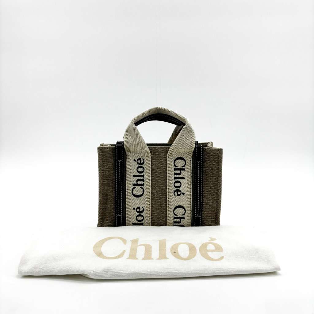 Chloé Woody Mini Tote Bag Navy Beige Canvas Very good - Back View
