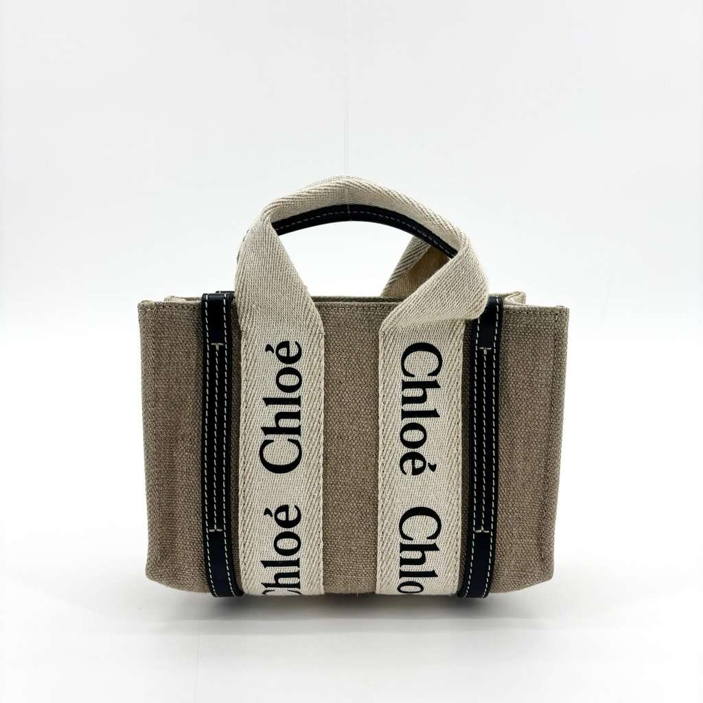 Chloé Woody Mini Tote Bag Navy Beige Canvas Very good - Inside View