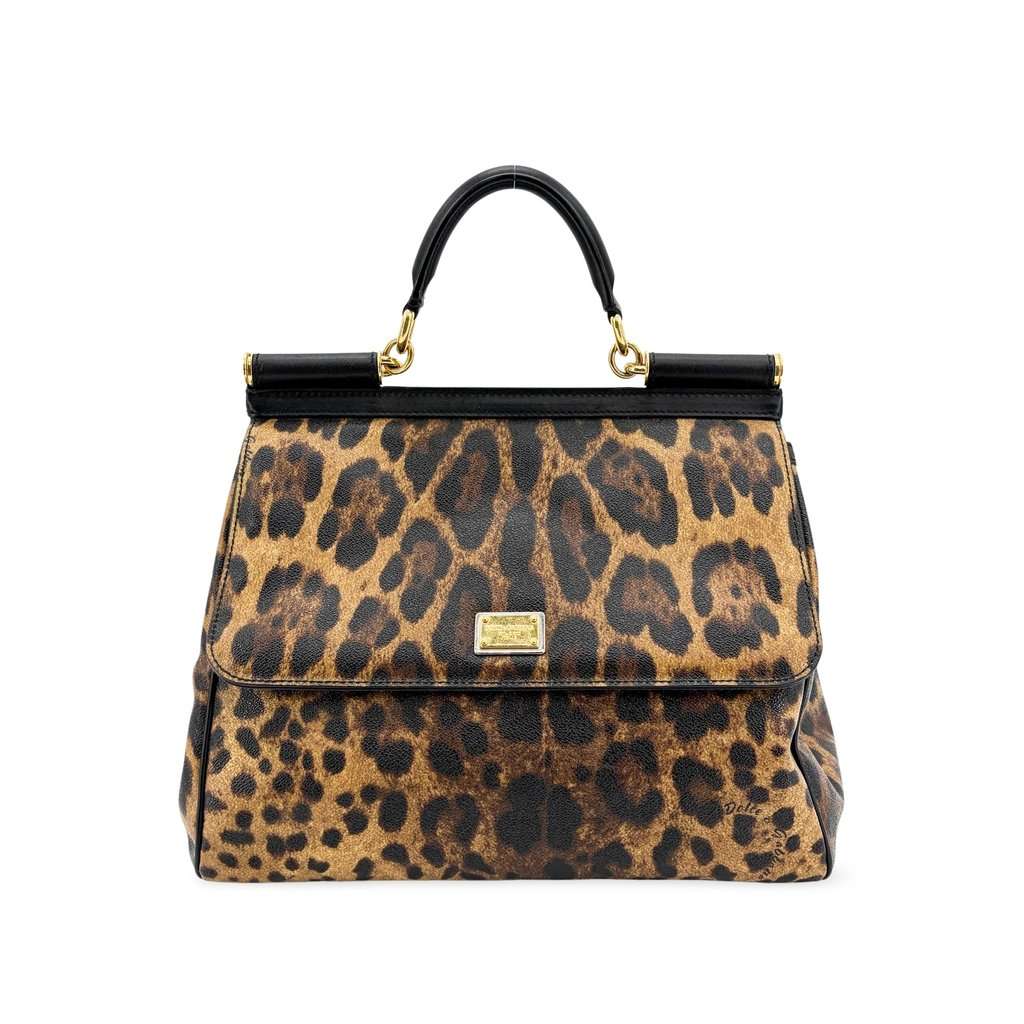 Dolce & Gabbana Sicilian Medium Leopard Print Dauphine Leather Bag MultiColor Leather Good - Front View