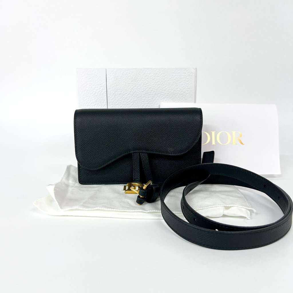 Dior Saddle Pouch Black Grain Calfskin Gold Hardware Black Leather Good - Back View