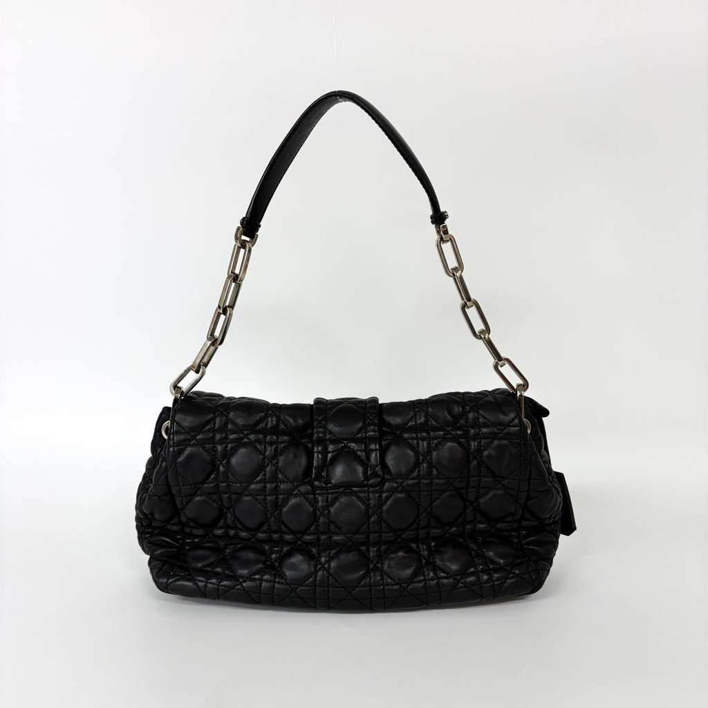 Dior Newrock Flap Bag Medium Black Cannage Lambskin Silver Hardware Black Leather Good - Back View