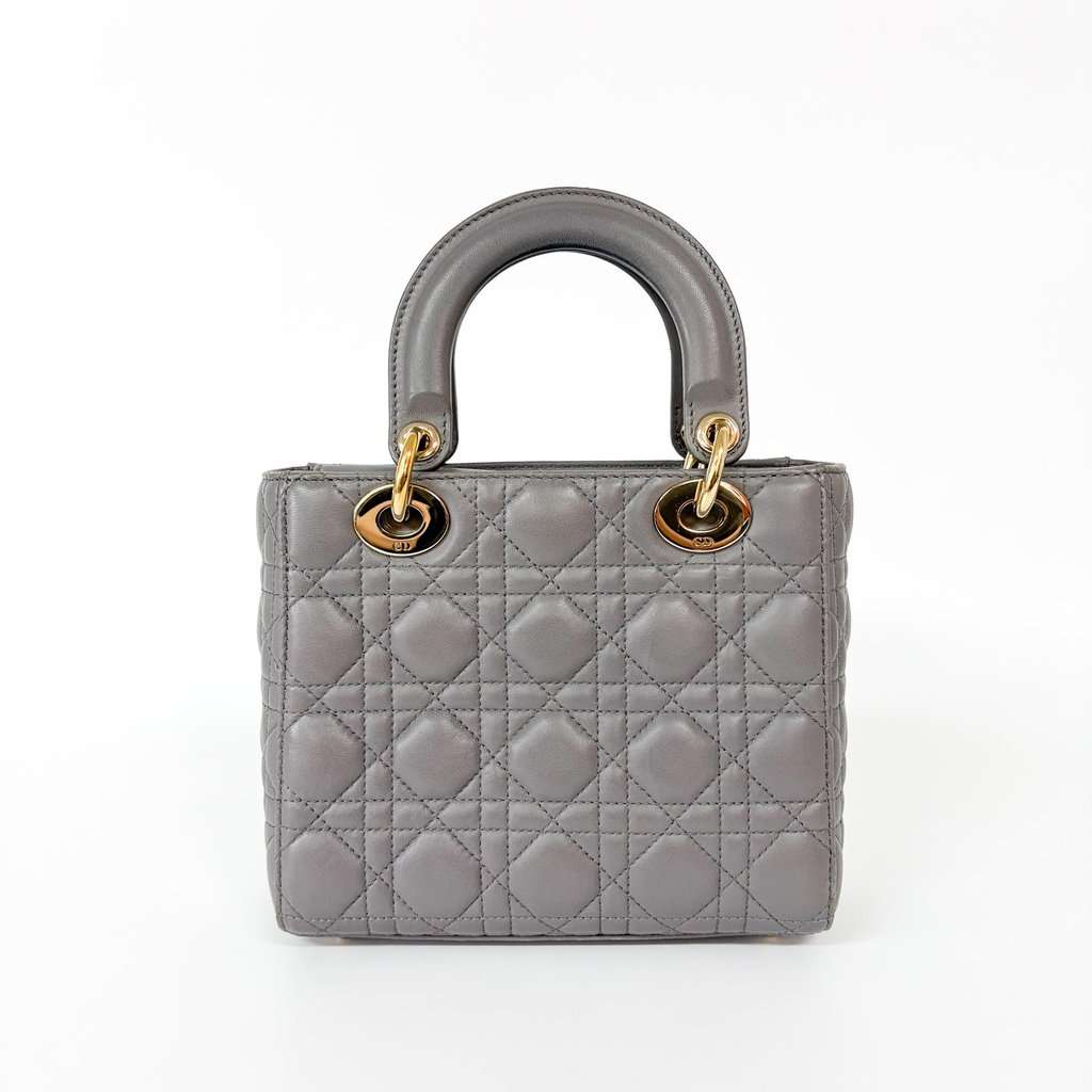 Dior Lady Dior Medium Bag Grey Lambskin Gold Hardware MultiColor Leather Good - Inside View