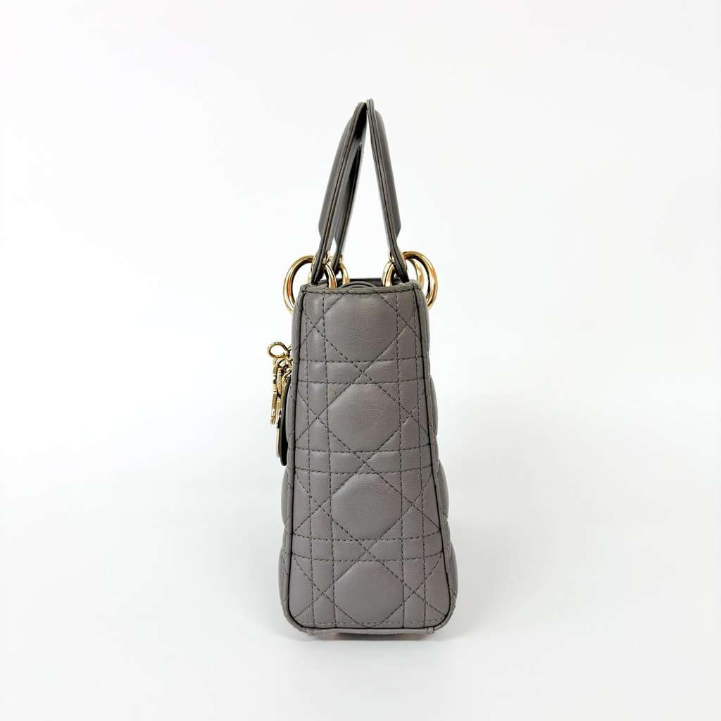 Dior Lady Dior Medium Bag Grey Lambskin Gold Hardware MultiColor Leather Good - Model View