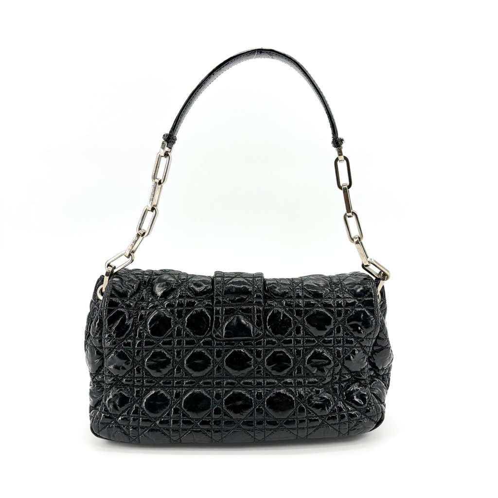 Dior Cannage Patent Flap Shoulder Bag Black MultiColor Leather Good - Back View