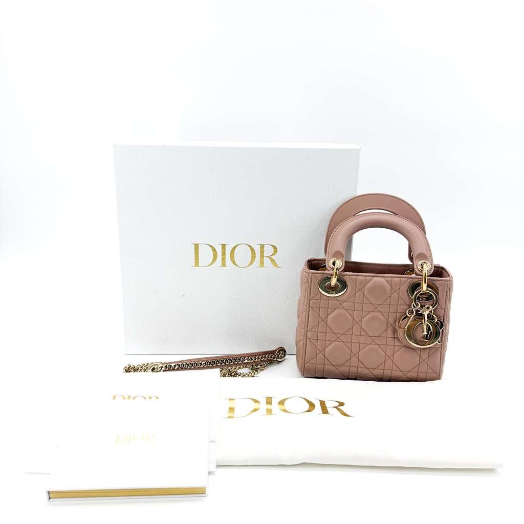 Dior Mini Lady Dior Bag Powder Pink Lambskin Gold Hardware MultiColor Leather Very good - Back View