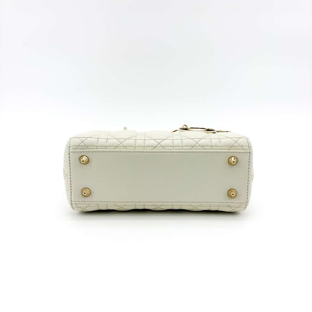 Dior Lady Dior Medium Bag Ultra White Patent Gold Hardware MultiColor Leather Very good - Box View