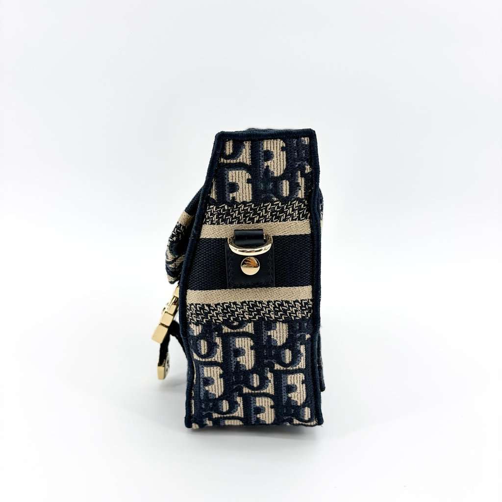 Dior Small Dior Camp Bag Navy Blue Oblique Embroidery MultiColor Leather Very good - Model View
