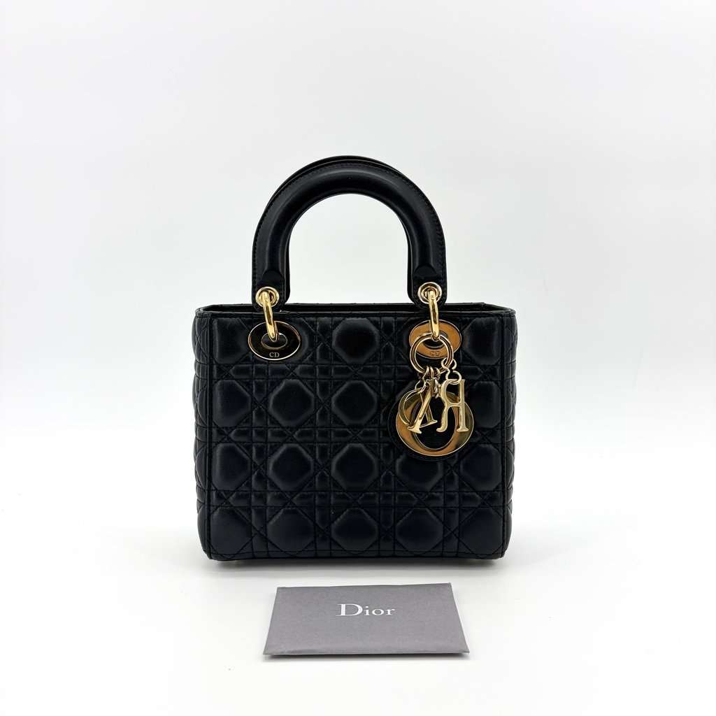 Dior Small Lady Dior Bag Black Lambskin Gold Hardware MultiColor Leather Very good - Back View