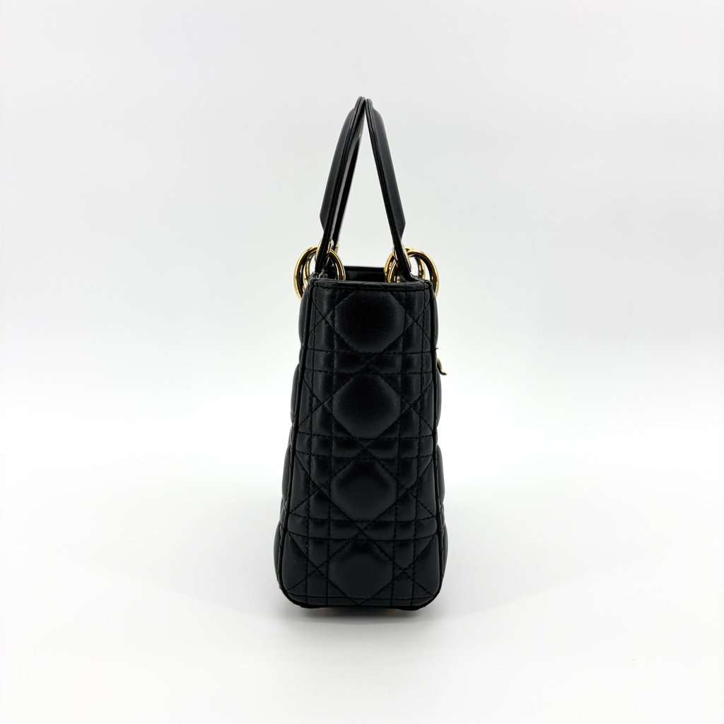 Dior Small Lady Dior Bag Black Lambskin Gold Hardware MultiColor Leather Very good - Model View