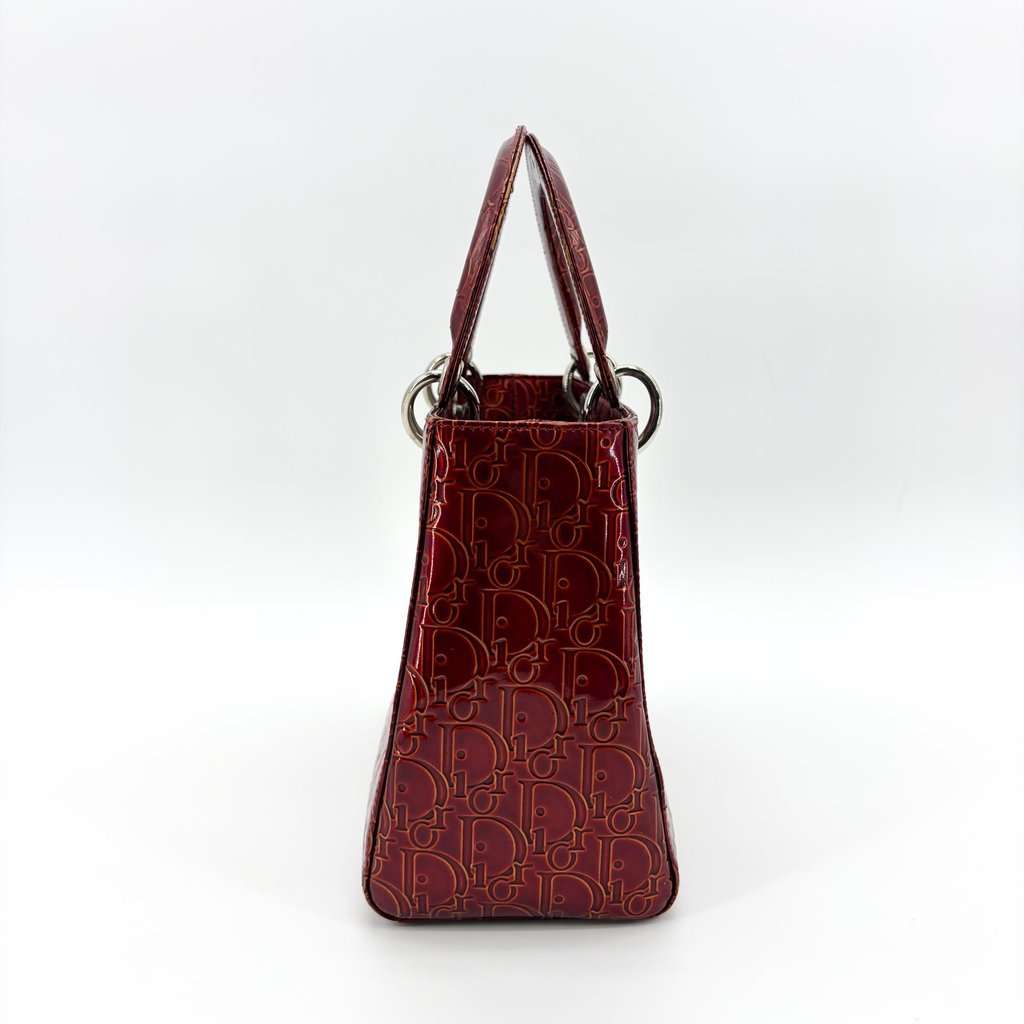 Dior Lady Dior Medium Burgundy Logo Embossed Patent Bag MultiColor Leather Good - Box View