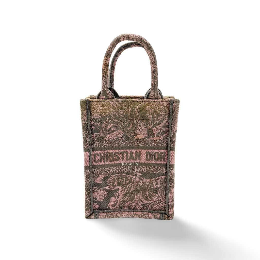 Dior Mini Book Tote Pink and Gray Jui Reverse Embroidery Pink Leather Fair - Front View