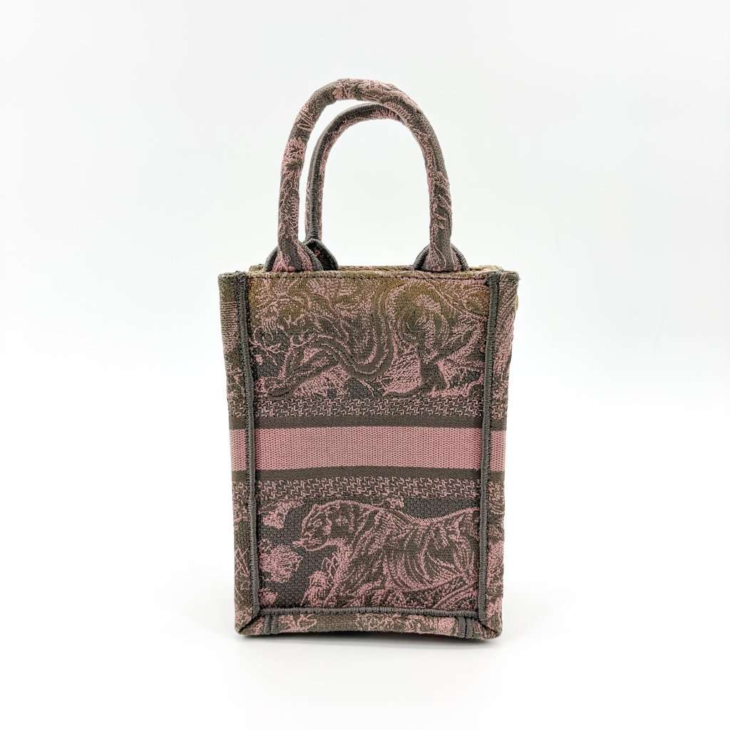 Dior Mini Book Tote Pink and Gray Jui Reverse Embroidery Pink Leather Fair - Inside View