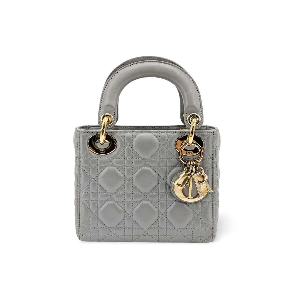 Dior Mini Lady Dior Bag Steel Grey Lambskin Gold Hardware Gold Leather Very good - Front View
