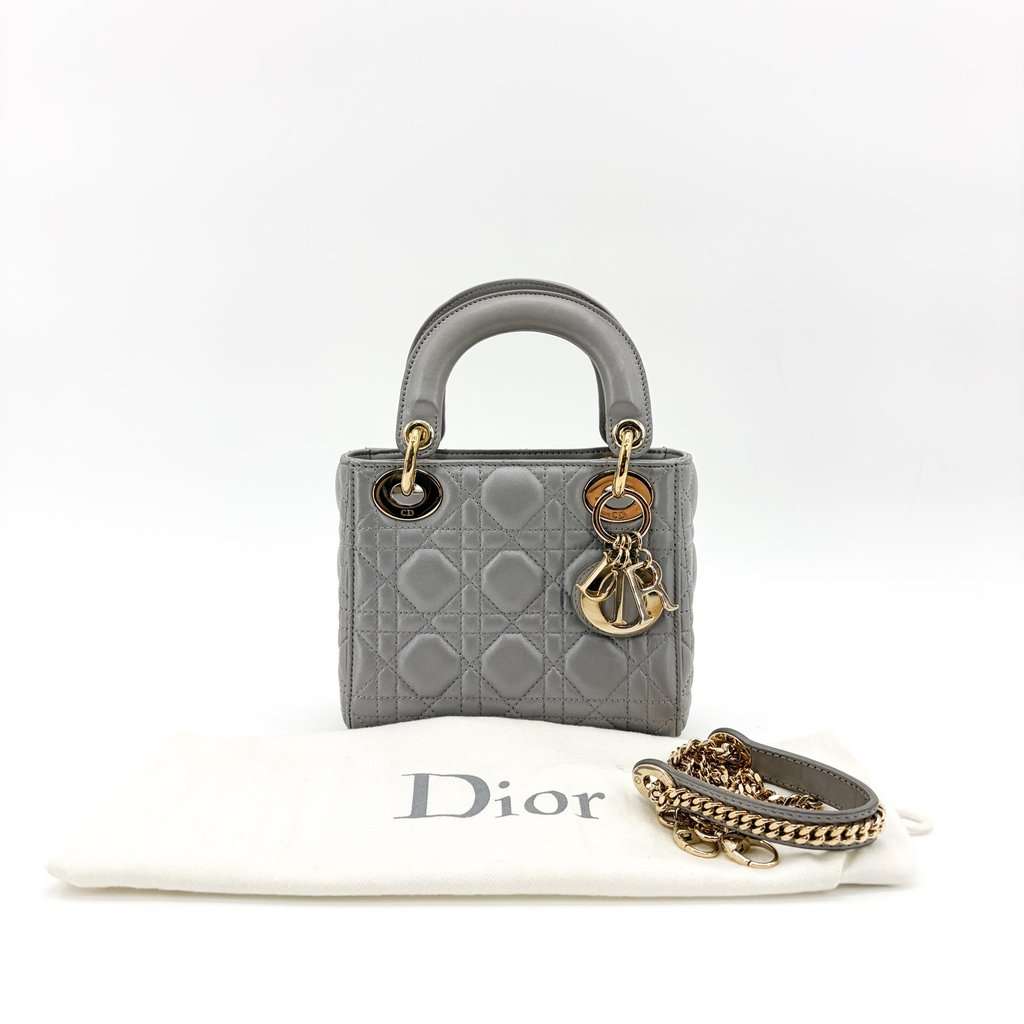 Dior Mini Lady Dior Bag Steel Grey Lambskin Gold Hardware Gold Leather Very good - Back View