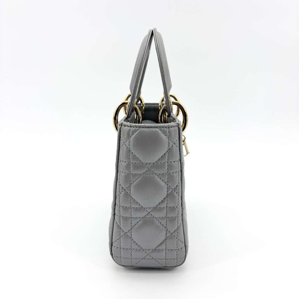 Dior Mini Lady Dior Bag Steel Grey Lambskin Gold Hardware Gold Leather Very good - Box View