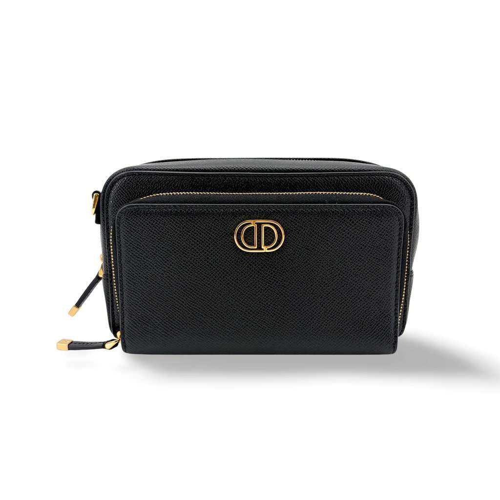 Dior 30 Montaigne 2-in-1 Pouch Black Grain Calfskin Black Leather Very good - Front View